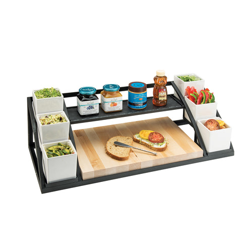 Cal-Mil 3455 Display Stand w/ Cutting Board & (3) Jars - 28 1/2"W x 12 1/2"D x 9 3/4"H, Metal, Black-cityfoodequipment.com
