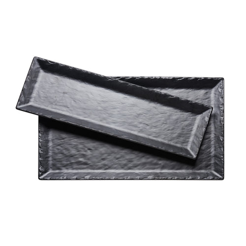 Cal-Mil 3459-2113-65M 21" x 13" Rectangular Platter - Melamine, Black Faux Slate-cityfoodequipment.com