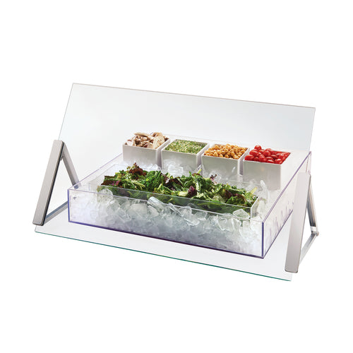 Cal-Mil 3478-3-39 Full-Service Portable Sneeze Guard w/ Glass Shield - 30"W x 9"D x 18"H-cityfoodequipment.com