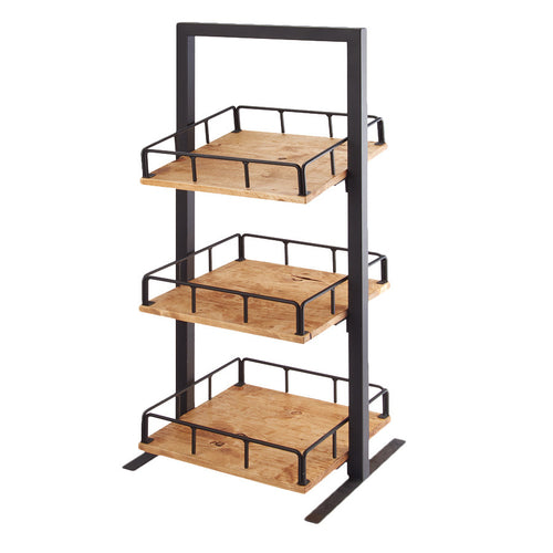 Cal-Mil 3494-3-99 3 Tier Display Stand w/ Adjustable Wood Shelves - 12"W x 12"D x 31"H, Metal, Black-cityfoodequipment.com