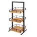 Cal-Mil 3494-3-99 3 Tier Display Stand w/ Adjustable Wood Shelves - 12"W x 12"D x 31"H, Metal, Black-cityfoodequipment.com