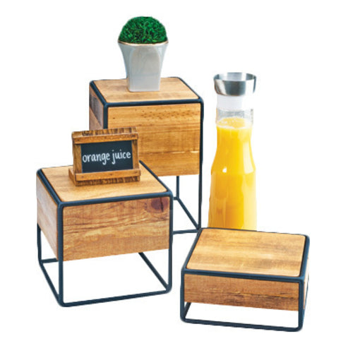 Cal-Mil 3562-11-99 8" Square Buffet Riser - 11 1/4"H, Wood/Black Metal-cityfoodequipment.com