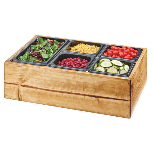 Cal-Mil 3585-99 Dipper Style Condiment Dispenser w/ (5) Compartments, Rustic Pine-cityfoodequipment.com