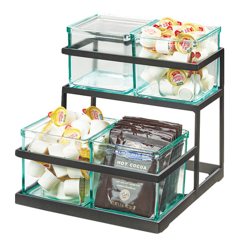 Cal-Mil 3604-13 Rectangular 4 Compartment Condiment Jar Display - Clear/Black-cityfoodequipment.com