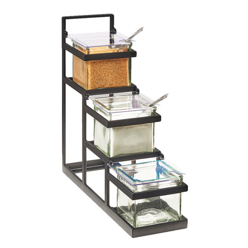 Cal-Mil 3605-13 Rectangular 3 Compartment Condiment Jar Display - Clear/Black-cityfoodequipment.com
