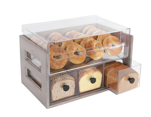 Cal-Mil 3624-110 Pastry Display Case w/ (3) Drawers & (1) Bagel Bin - 20 1/4"W x 12 3/4"D x 13 1/4"H, Pine Wood, Gray-cityfoodequipment.com