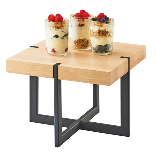 Cal-Mil 3641-12-71 12" Square Buffet Riser - 9"H, Maple/Black Metal-cityfoodequipment.com