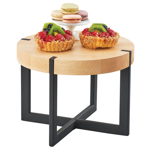 Cal-Mil 3642-12-71 12" Round Buffet Riser - 9"H, Maple/Black Metal-cityfoodequipment.com