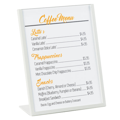 Cal-Mil 3671-811-15 Tabletop Menu Card Holder - 8 1/2" x 11", Metal, White-cityfoodequipment.com