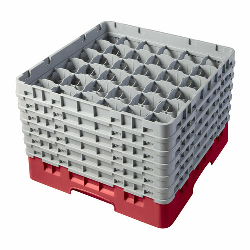 Cambro 36S1114163 Camrack™ Glass Rack w/ (36) Compartments - (6) Gray Extenders, Red-cityfoodequipment.com