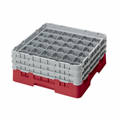 Cambro 36S638163 Camrack™ Glass Rack w/ (36) Compartments - (3) Gray Extenders, Red-cityfoodequipment.com