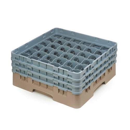Cambro 36S638184 Camrack™ Glass Rack w/ (36) Compartments - (3) Gray Extenders, Beige-cityfoodequipment.com