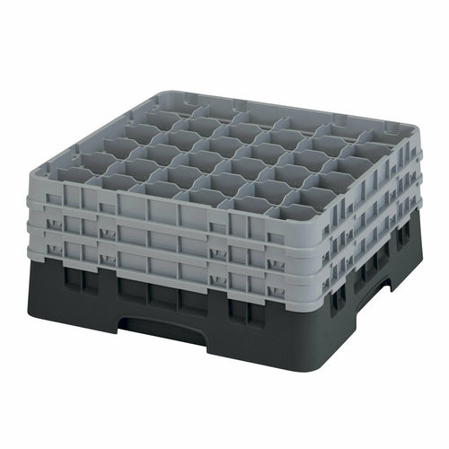 Cambro 36S738110 Camrack™ Glass Rack w/ (36) Compartments - (3) Gray Extenders, Black-cityfoodequipment.com