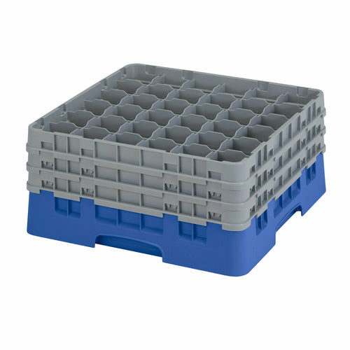 Cambro 36S738168 Camrack™ Glass Rack w/ (36) Compartments - (3) Gray Extenders, Blue-cityfoodequipment.com