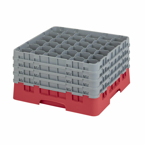 Cambro 36S900163 Camrack™ Glass Rack w/ (36) Compartments - (4) Gray Extenders, Red-cityfoodequipment.com