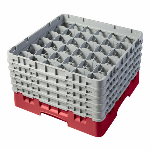 Cambro 36S958163 Camrack™ Glass Rack w/ (36) Compartments - (5) Gray Extenders, Red-cityfoodequipment.com
