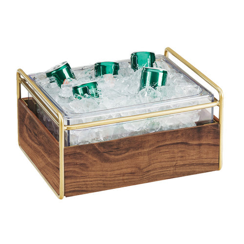 Cal-Mil 3702-10-46 Rectangular Ice Housing - 13 3/4"L x 11 1/4"W x 7 1/4"H, Wood/Brass Frame-cityfoodequipment.com