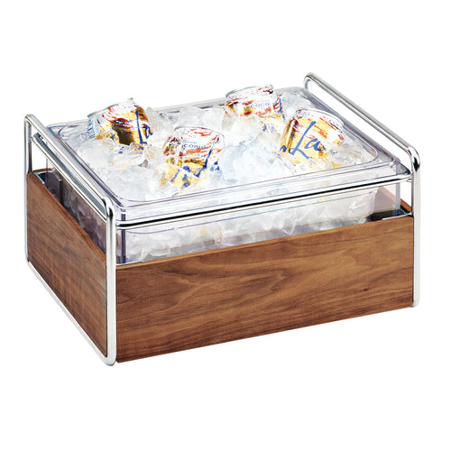 Cal-Mil 3702-10-49 Rectangular Ice Housing - 13 3/4"L x 11 1/4"W x 7 1/4"H, Wood/Chrome Frame-cityfoodequipment.com
