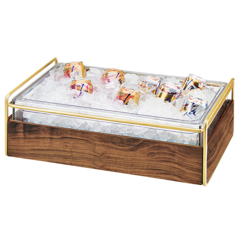 Cal-Mil 3702-12-46 Rectangular Ice Housing - 21 3/4"L x 13 1/2"W x 7 1/4"H, Wood/Brass Frame-cityfoodequipment.com