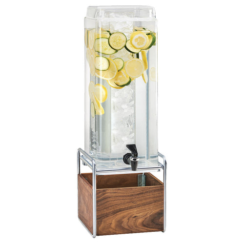 Cal-Mil 3703-3-49 3 gal Beverage Dispenser w/ Ice Tube - Plastic Container, Walnut/Chrome Base-cityfoodequipment.com