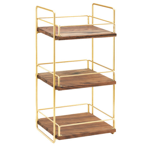 Cal-Mil 3704-3-46 2 Tier Display Stand w/ Adjustable Wood Shelves - 13"W x 12"D x 26"H, Brass-cityfoodequipment.com
