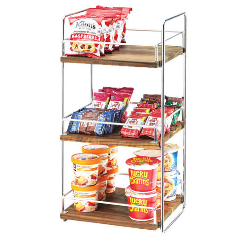 Cal-Mil 3704-3-49 2 Tier Display Stand w/ Adjustable Wood Shelves - 13"W x 12"D x 26"H, Chrome-cityfoodequipment.com