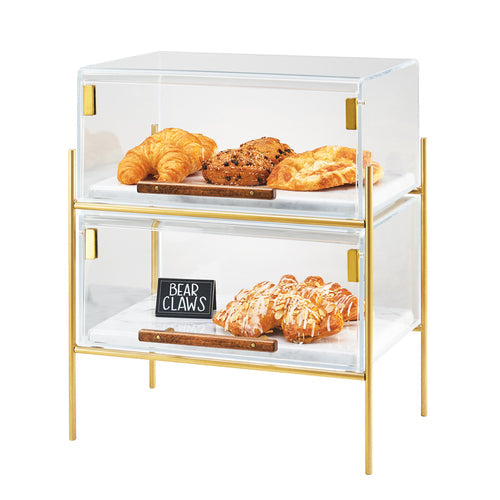 Cal-Mil 3706-1511-46 2 Tier Pastry Display Case w/ Lift Up Doors - Plastic Case, Brass Frame-cityfoodequipment.com