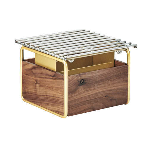Cal-Mil 3711-46 12" Square Chafer Grill w/ Fuel Holder, Walnut/Brass-cityfoodequipment.com