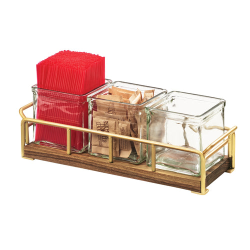 Cal-Mil 3714-49 Rectangular 3 Compartment Condiment Jar Display - Clear/Brown-cityfoodequipment.com