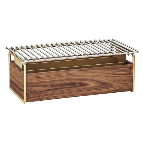 Cal-Mil 3722-46 Chafer Grill w/ Fuel Holder - 22" x 12", Walnut/Brass-cityfoodequipment.com