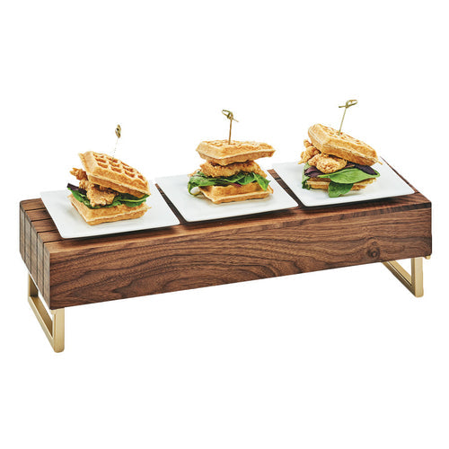 Cal-Mil 3724-49 Rectangular Display Riser - 20"L x 7"W x 6"H, Walnut/Chrome-cityfoodequipment.com