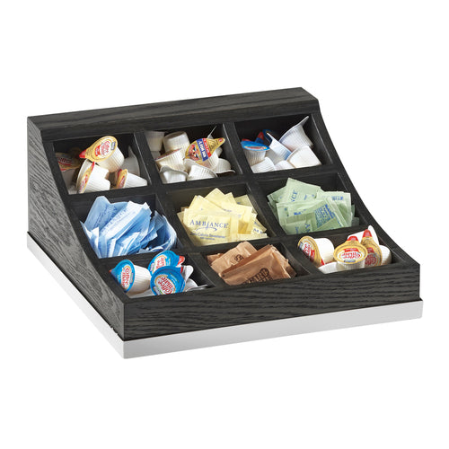 Cal-Mil 3801-87 Condiment Organizer w/ (9) Bins - 13" x 13 3/8" x 6 1/8" - Oak, Dark Gray-cityfoodequipment.com