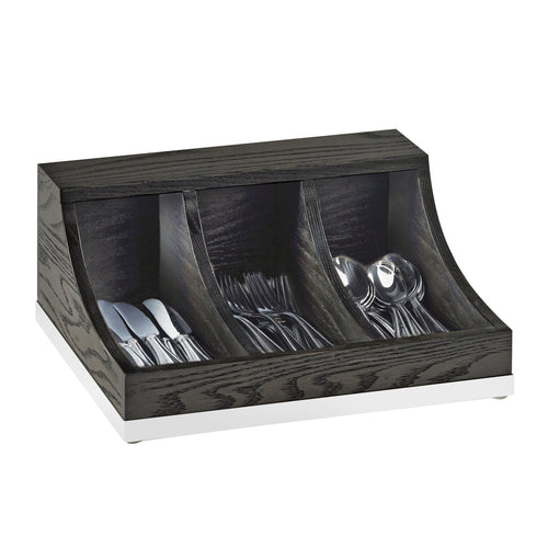 Cal-Mil 3802-87 3 Compartment Flatware Organizer - 13 3/4" x 11 1/2", Oak, Dark Gray-cityfoodequipment.com