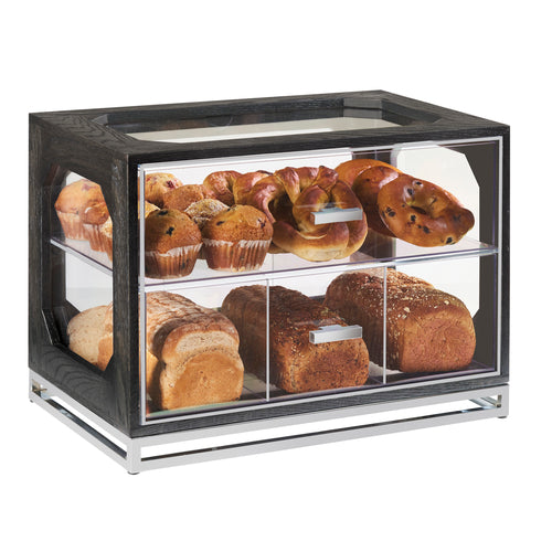 Cal-Mil 3820-87 4 Drawer Bread Case w/ Oak Frame & Acrylic Windows, Dark Gray-cityfoodequipment.com