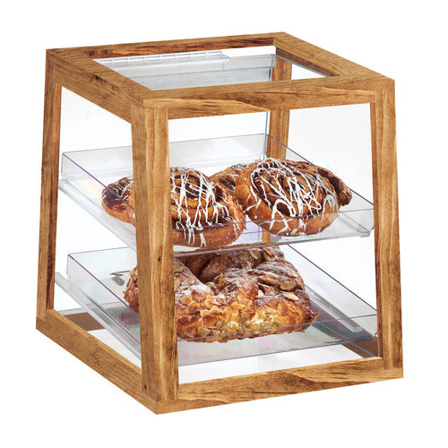 Cal-Mil 3832-99 2 Tier Pastry Display Case w/ Rear Doors - Plastic Case, Rustic Pine Frame-cityfoodequipment.com