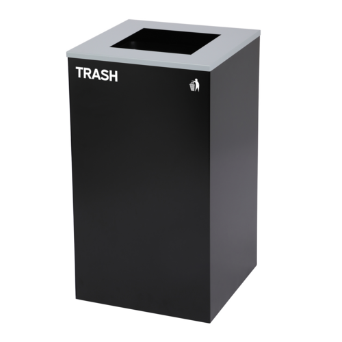 Alpine Industries ALP4450-KIT-BLK-S-TR, Square Recycling Bin 29 Gallons - Black Can, Square Opening Lid, for Trash-cityfoodequipment.com