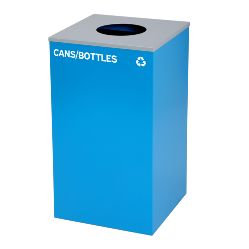 Alpine Industries ALP4450-KIT-BLU-C-CB, Square Recycling Bin 29 Gallons - Blue Can, Circle Opening Lid, for Cans/Bottles-cityfoodequipment.com