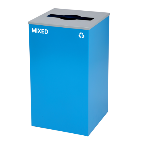 Alpine Industries ALP4450-KIT-BLU-M-MIX, Square Recycling Bin 29 Gallons - Blue Can, Mixed Opening Lid, for Mixed-cityfoodequipment.com