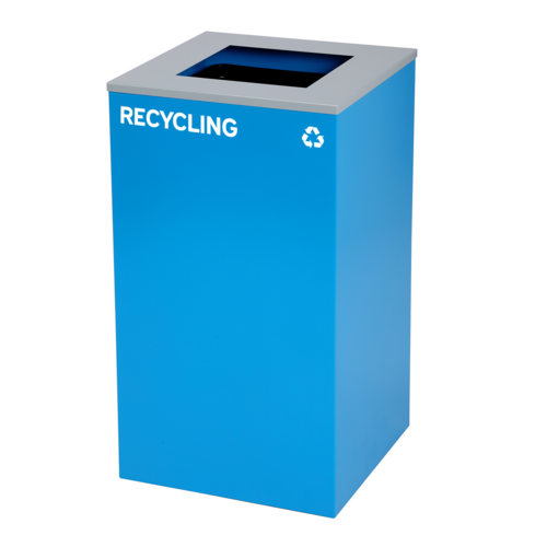 Alpine Industries ALP4450-KIT-BLU-S-RE, Square Recycling Bin 29 Gallons - Blue Can, Square Opening Lid, for Recycling-cityfoodequipment.com