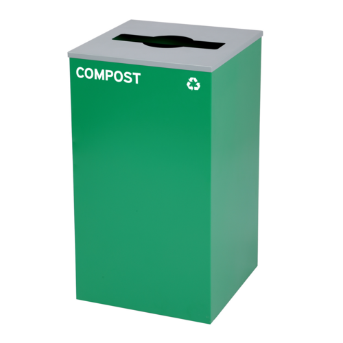 Alpine Industries ALP4450-KIT-GRN-M-COM, Square Recycling Bin 29 Gallons - Green Can, Mixed Opening Lid, for Compost-cityfoodequipment.com