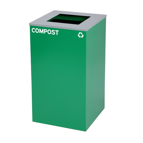 Alpine Industries ALP4450-KIT-GRN-S-COM, Square Recycling Bin 29 Gallons - Green Can, Square Opening Lid, for Compost-cityfoodequipment.com