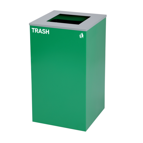 Alpine Industries ALP4450-KIT-GRN-S-TR, Square Recycling Bin 29 Gallons - Green Can, Square Opening Lid, for Trash-cityfoodequipment.com