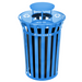 Alpine Industries ALP479-38-1-BLU, Outdoor Metal Slatted Recycling Receptacle with Rain Bonnet Lid - 38 Gallon Blue-cityfoodequipment.com