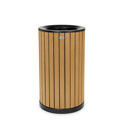 Alpine Industries ALP4400-01-CD, Round, 32-Gallon Outdoor Trash Container with Slatted Recycled Plastic Panels - Cedar-cityfoodequipment.com