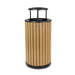 Alpine Industries ALP4400-01-CD-RB, Round, 32-Gallon Outdoor Trash Container with Slatted Recycled Plastic Panels - Rain Bonnet Lid - Cedar-cityfoodequipment.com