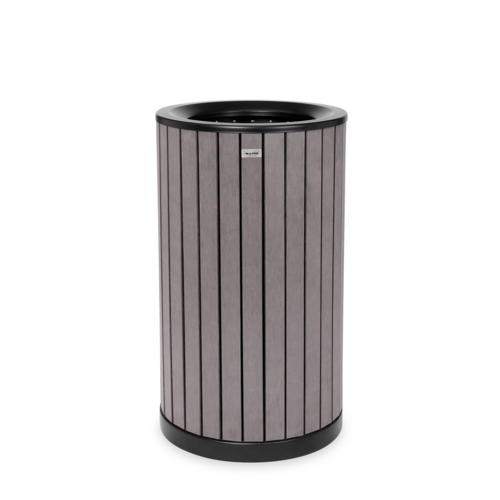Alpine Industries ALP4400-01-GRY, Round, 32-Gallon Outdoor Trash Container with Slatted Recycled Plastic Panels - Grey-cityfoodequipment.com