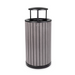 Alpine Industries ALP4400-01-GRY-RB, Round, 32-Gallon Outdoor Trash Container with Slatted Recycled Plastic Panels - Rain Bonnet Lid - Grey-cityfoodequipment.com