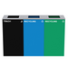 Alpine Industries ALP4450-BLK-KIT17, 87 Gal. 3-Stream Steel Blue Green Recycling Bin and Black Trash Can Waste Station with Square Slot Lids-cityfoodequipment.com