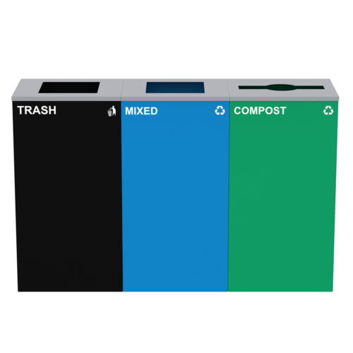 Alpine Industries ALP4450-BLK-KIT24, 87 Gal. 3-Stream Steel Blue Mixed, Green Compost, and Black Commercial Trash Can Station-cityfoodequipment.com
