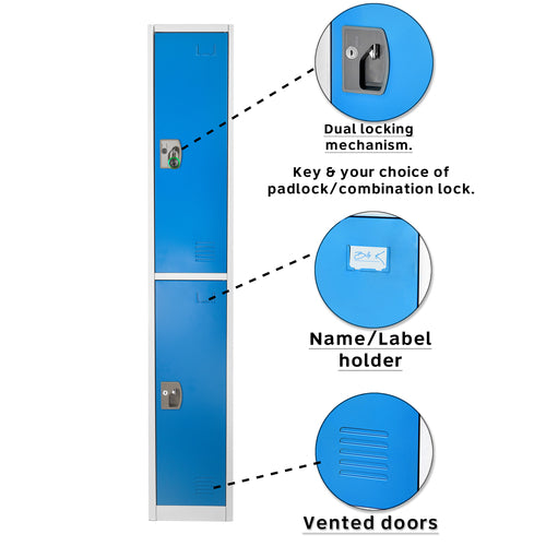 Adir Office ADI629-202-BLU, 72 in. H x 12 in. W Double-Compartment Steel Storage Locker-cityfoodequipment.com